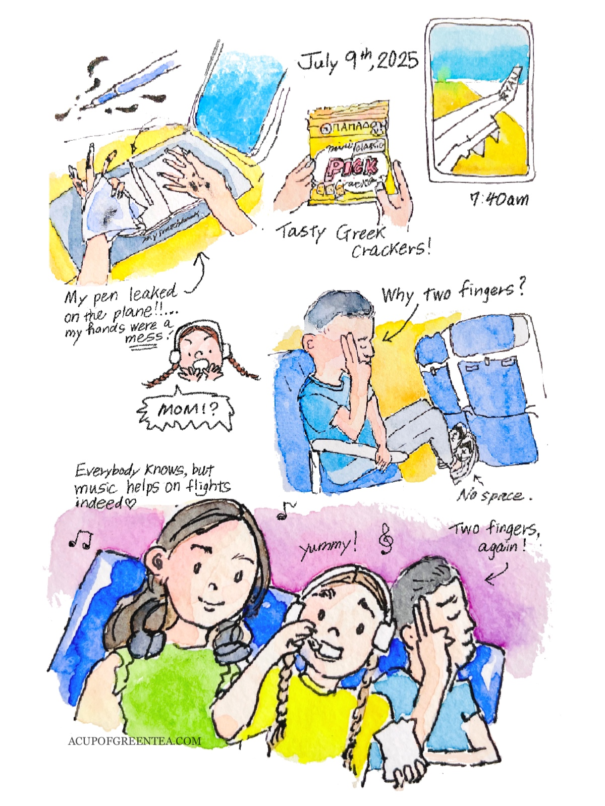 Chania, Crete Trip 2025 001-2 Watercolour comic travel illustration of Chania, Crete trip 2025 by A Cup of Green Tea Illustration.