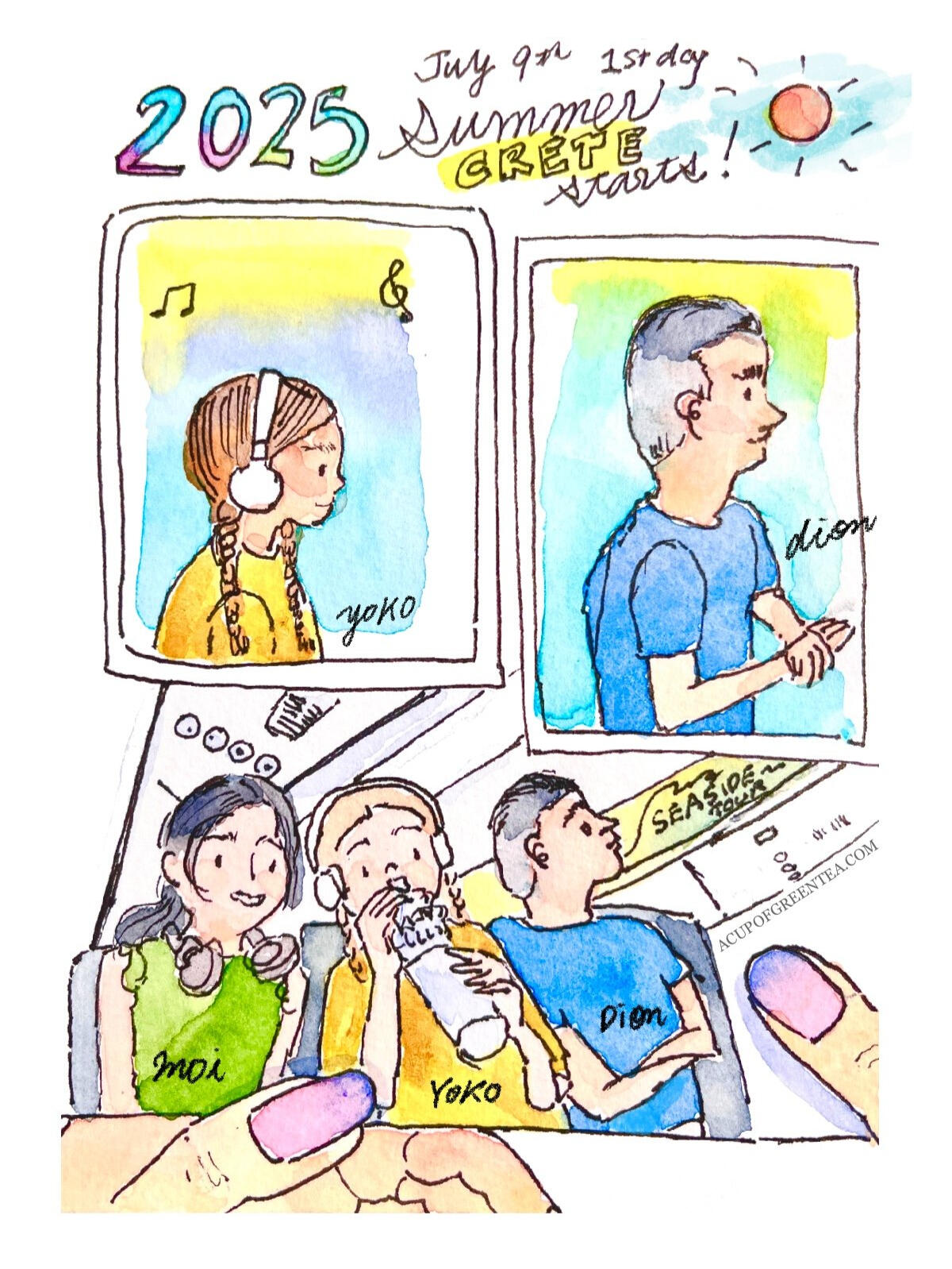 Comic Travel Illustration – Chania, Crete 2025 Watercolour comic travel illustration of Chania, Crete trip 2025 by A Cup of Green Tea Illustration.